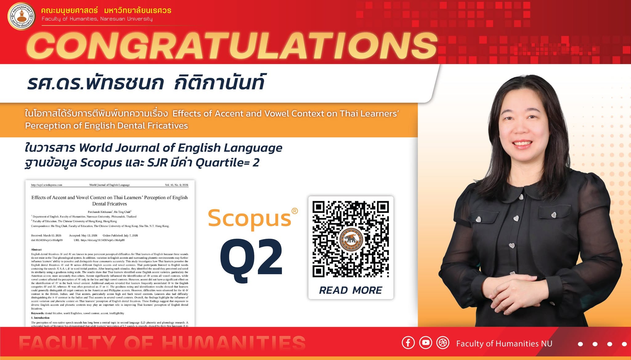 Congratulations to Assoc. Prof. Patchanok Kitikanan, Ph.D. Published in International Journal on SCOPUS Q2